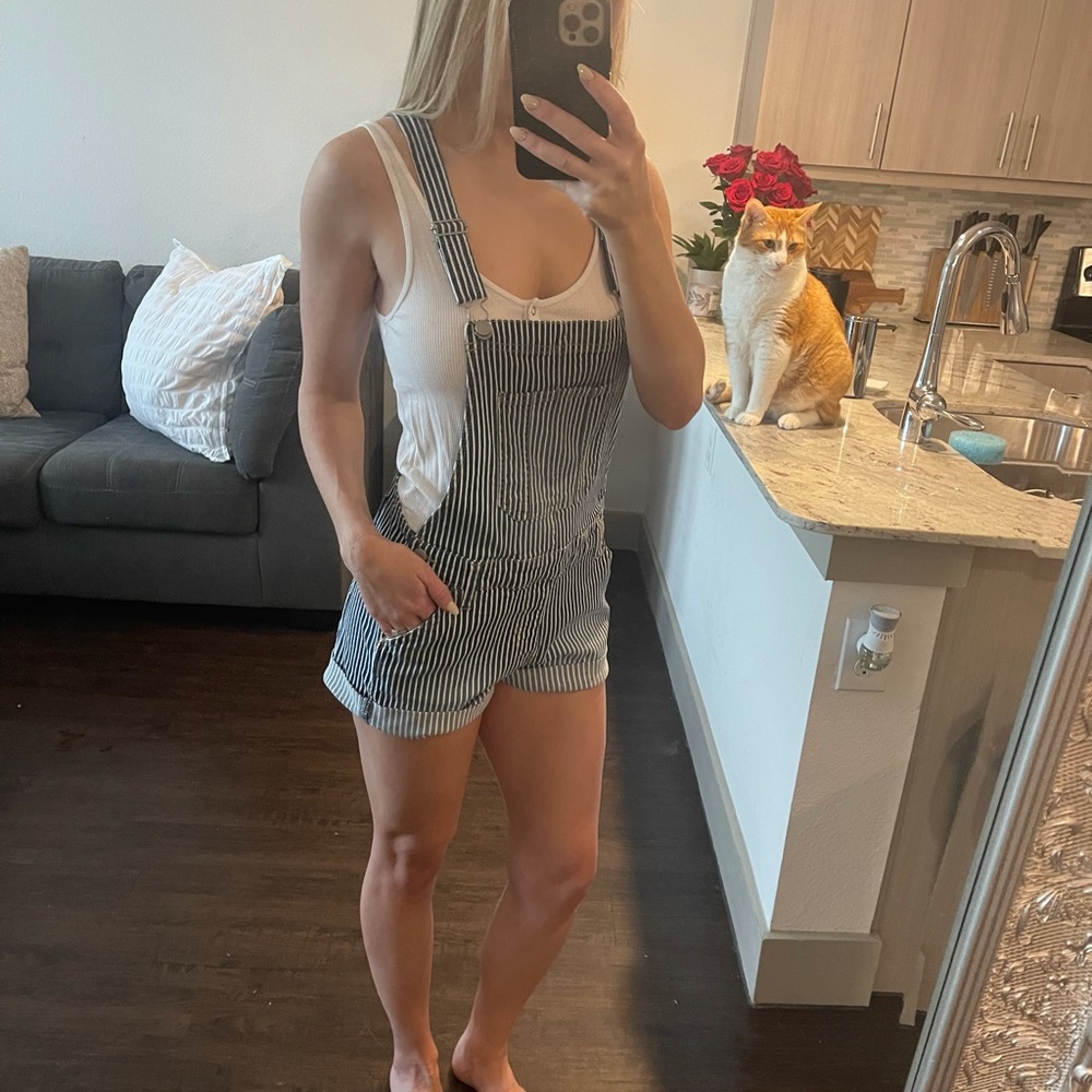 Jean Striped Overall Shorts